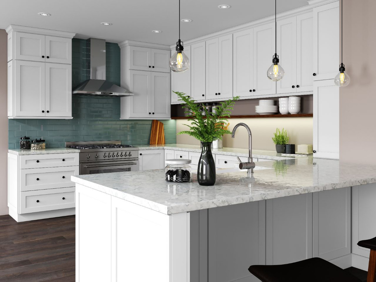 White cabinetry installed in a real kitchen project